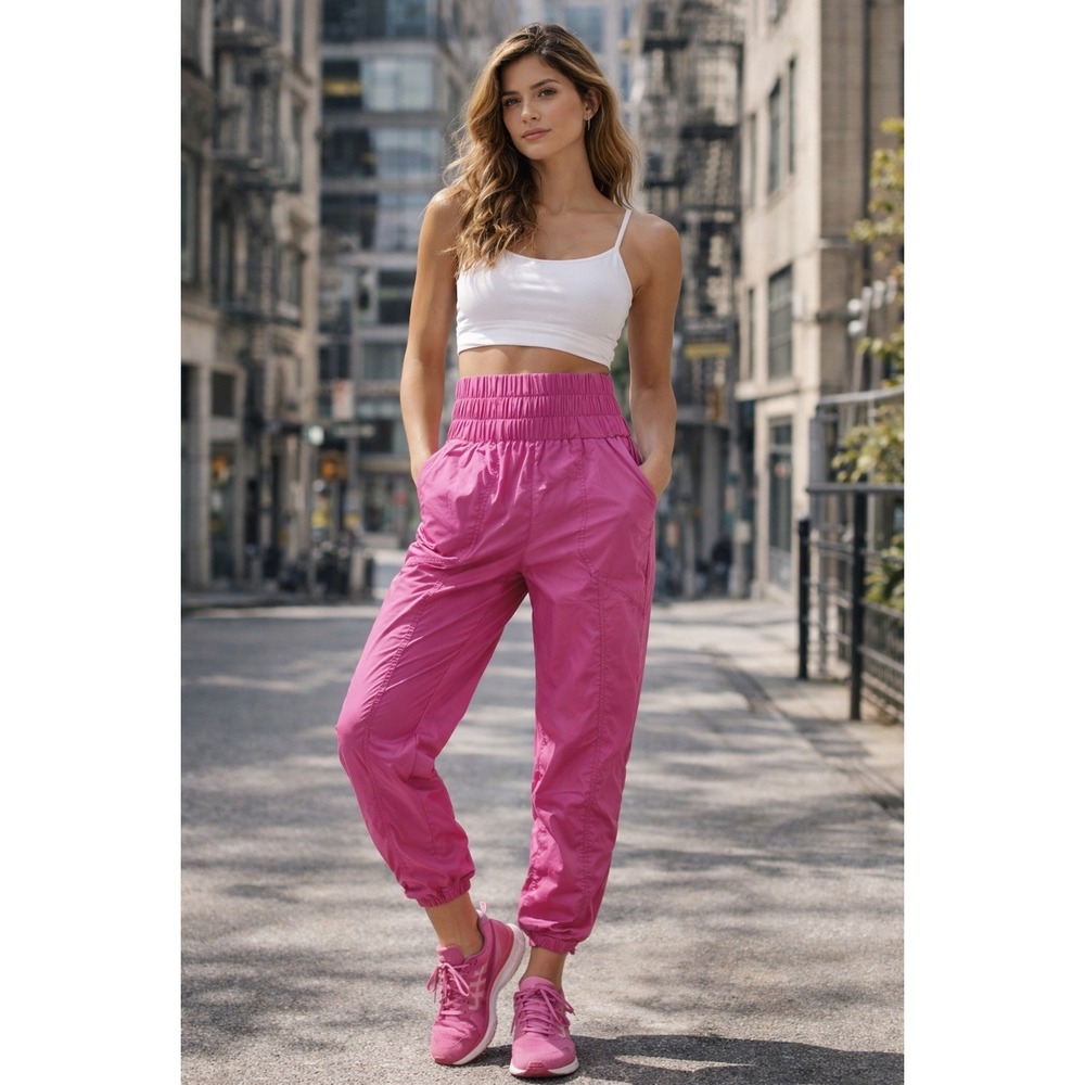 Free People Pink High-Waist Track Joggers